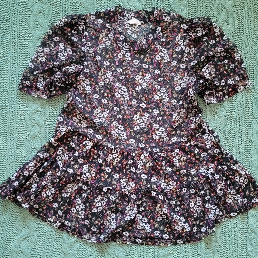 Sheer Floral Puff Sleeve Blouse